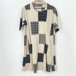 Fuga Fuga Japan Patchwork Style Blacn and Tan Pullover Dress